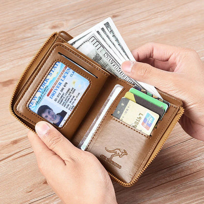 Men Wallet Zipper Leather Purse ( RFID PROTECTED )