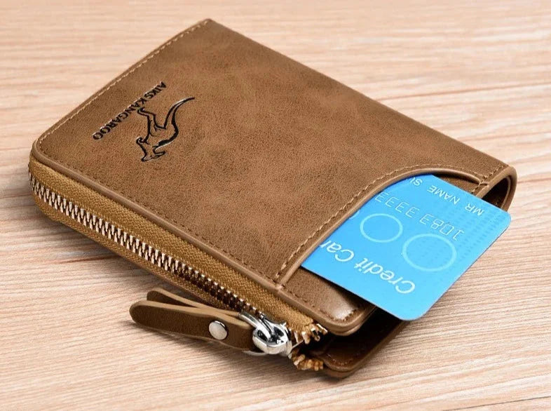 Men Wallet Zipper Leather Purse ( RFID PROTECTED )