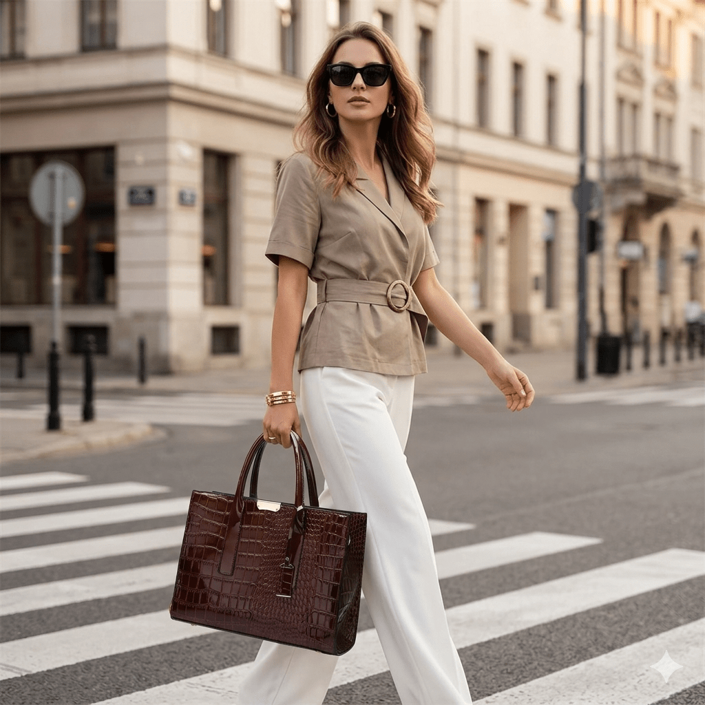 New York Crocodile Print Leather Women's Handbag