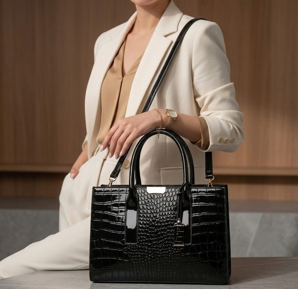 New York Crocodile Print Leather Women's Handbag