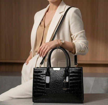 New York Crocodile Print Leather Women's Handbag