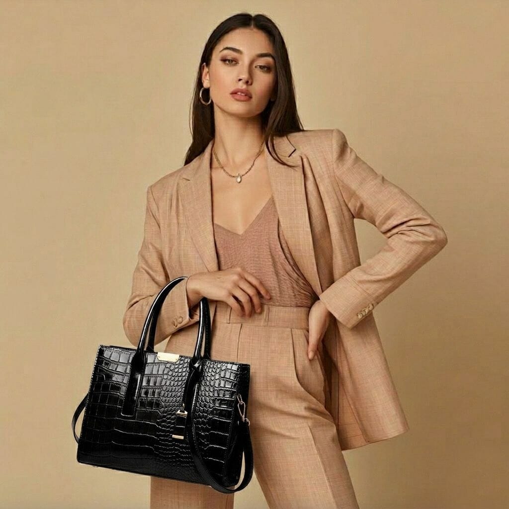 New York Crocodile Print Leather Women's Handbag