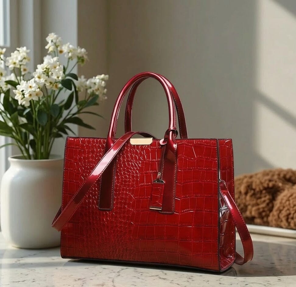 New York Crocodile Print Leather Women's Handbag