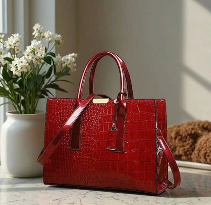New York Crocodile Print Leather Women's Handbag