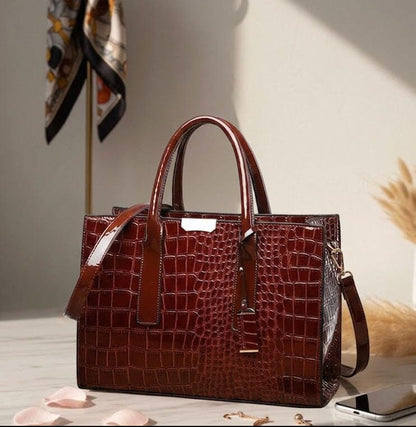 New York Crocodile Print Leather Women's Handbag