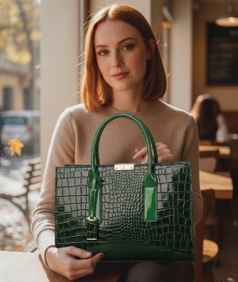 New York Crocodile Print Leather Women's Handbag