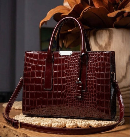 New York Crocodile Print Leather Women's Handbag