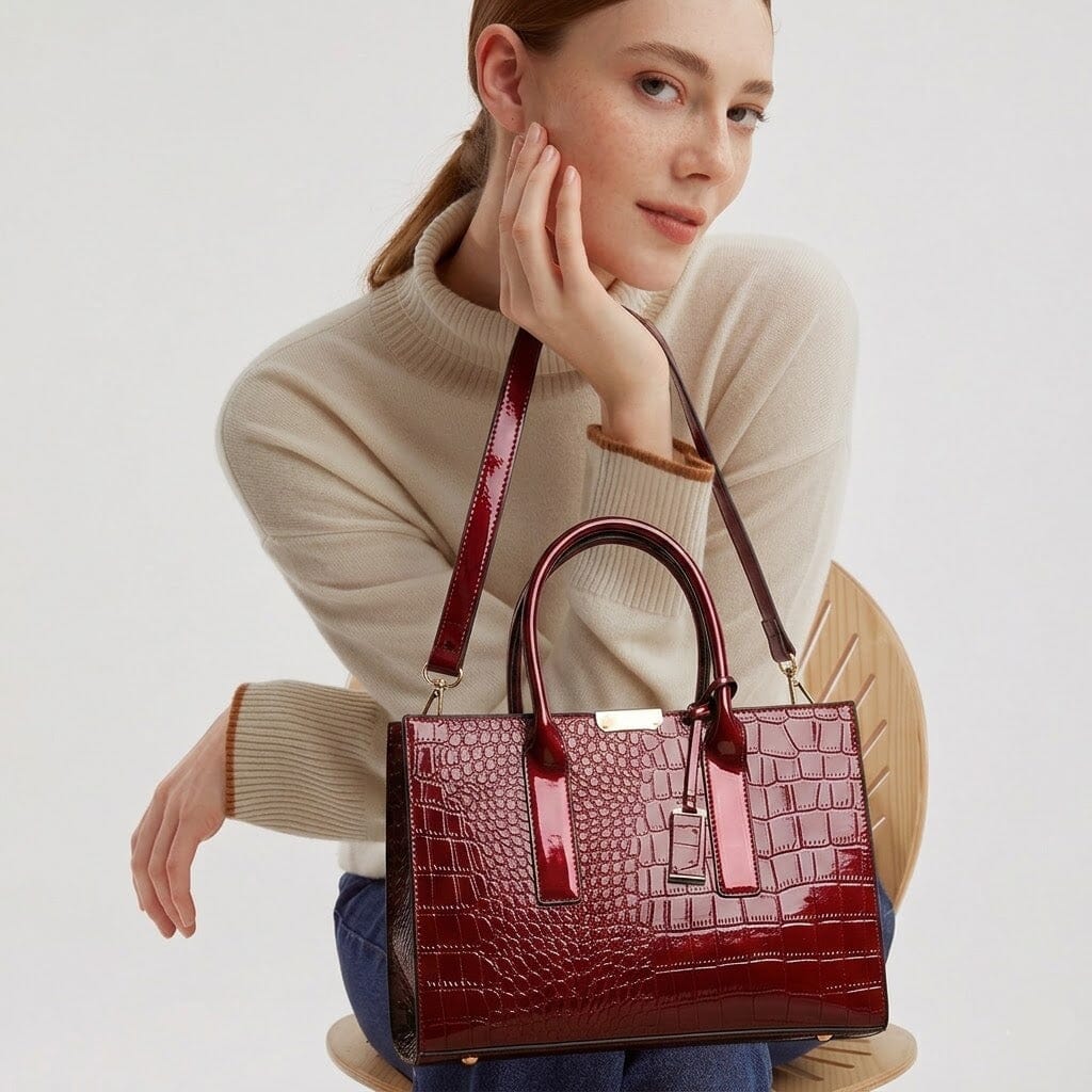 New York Crocodile Print Leather Women's Handbag