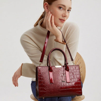 New York Crocodile Print Leather Women's Handbag