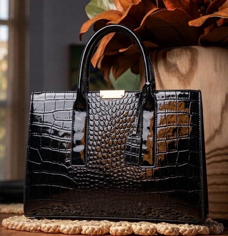 New York Crocodile Print Leather Women's Handbag