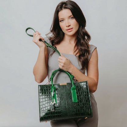 New York Crocodile Print Leather Women's Handbag