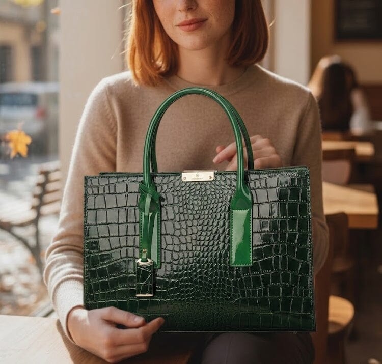 New York Crocodile Print Leather Women's Handbag